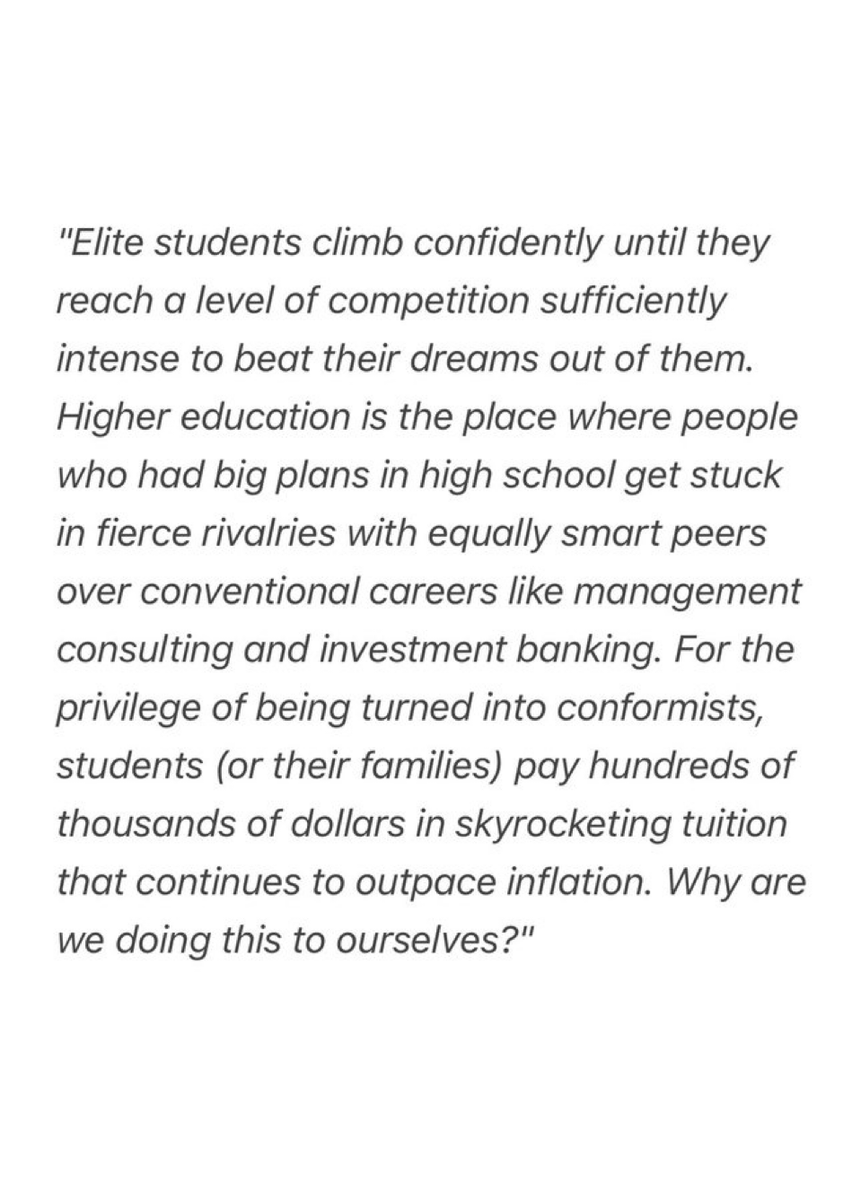 Quote about elite students and competition in higher education