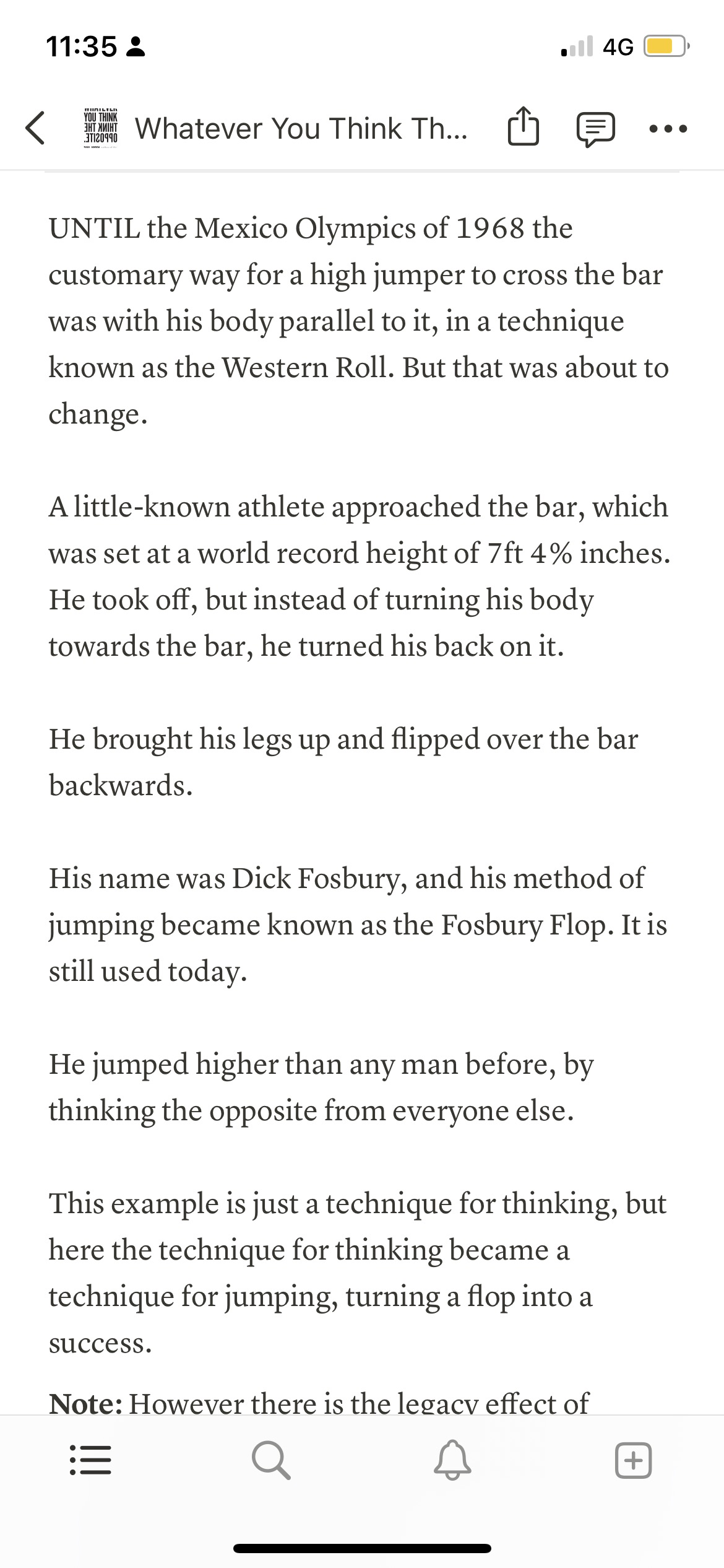Story of Dick Fosbury inventing the Fosbury Flop at the 1968 Mexico Olympics